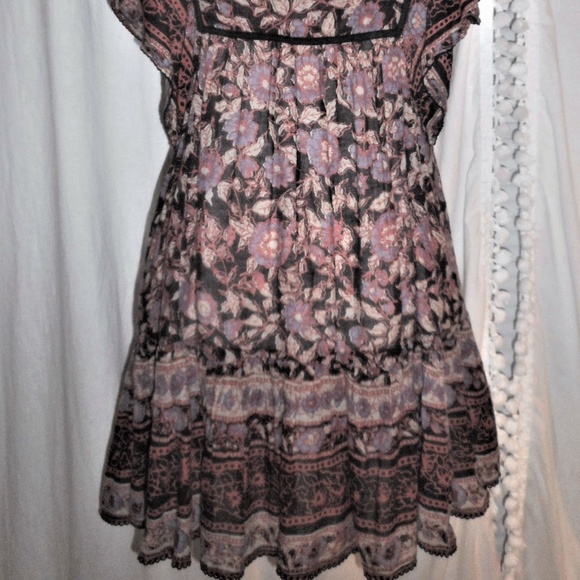 Ecote Flutter Sleeve Floral Cotton Peasant Dress S - Picture 3 of 7